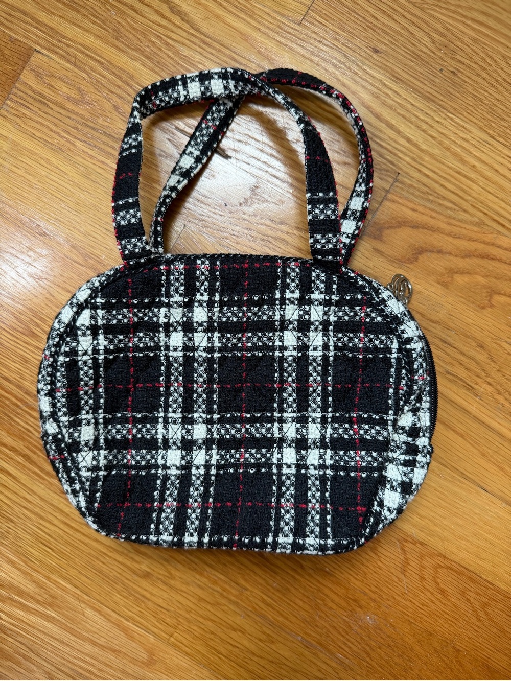Vera Bradley Black White Red Plaid Tweed Mini Handbag Purse